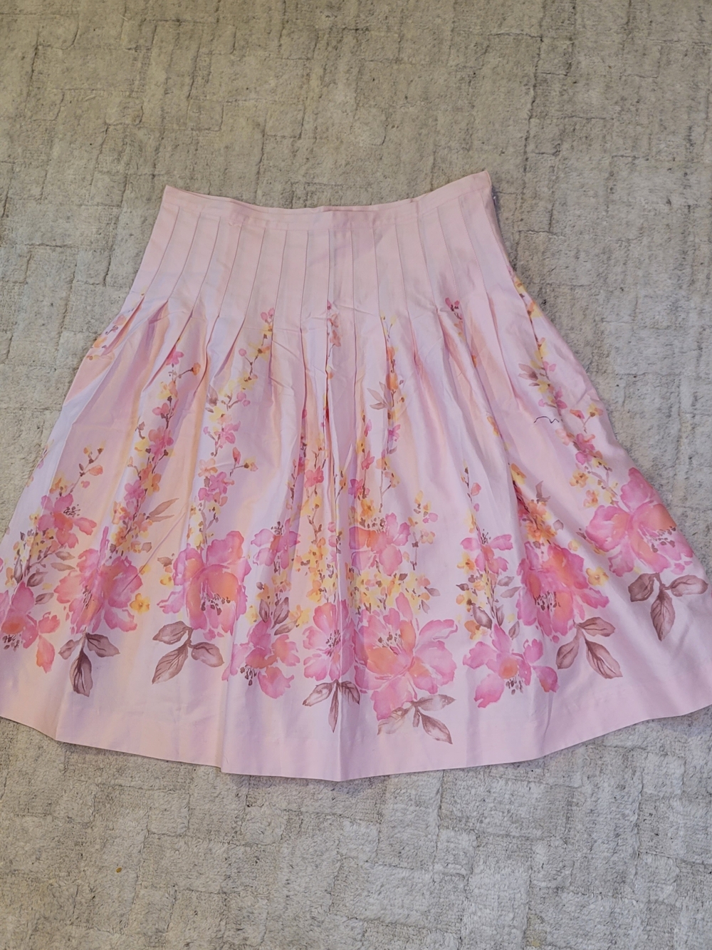 Pink Floral Cotton Pleated Skirt A-line Cottagecore Women's Size 8